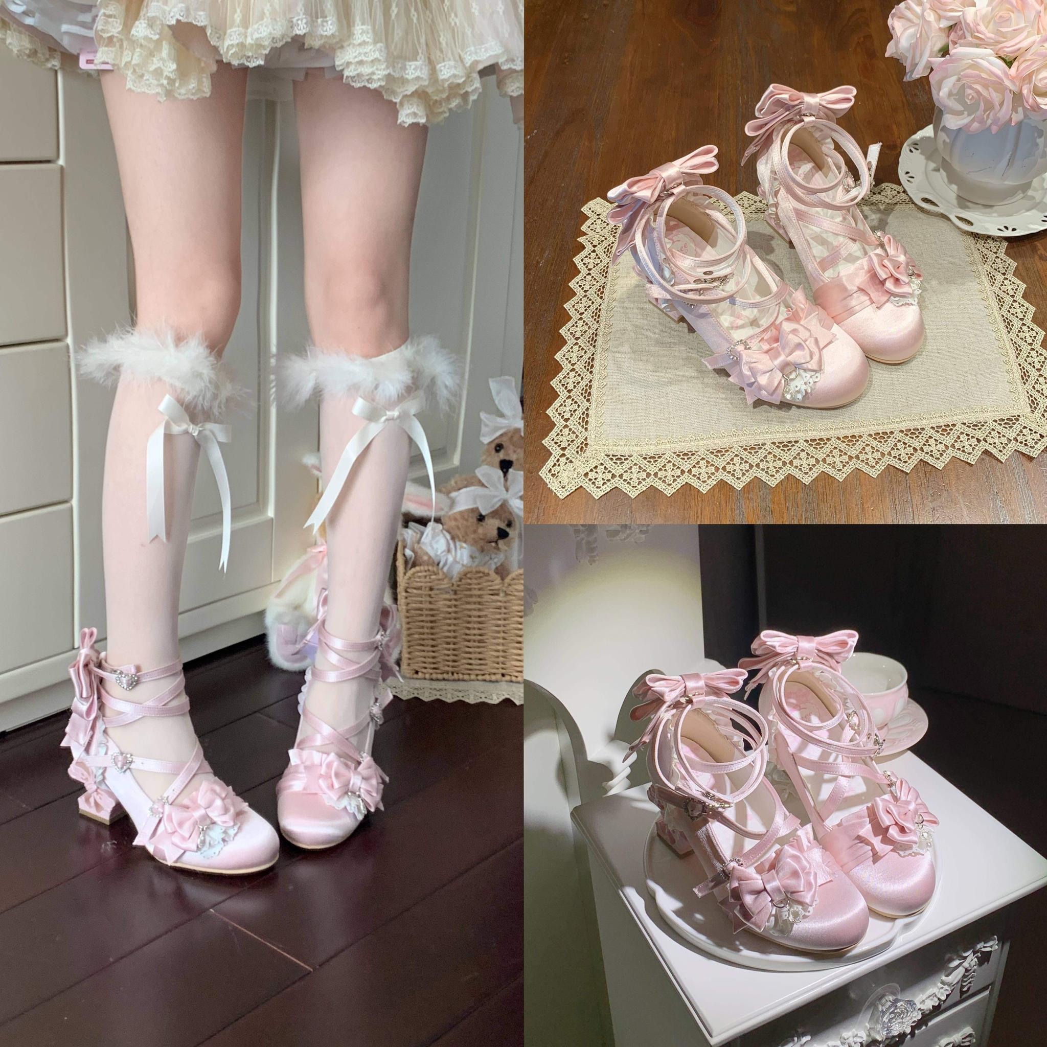 Thousand Knots - Classic Lolita Satin Heels Shoes, Bow-shaped Heel 45207:840803