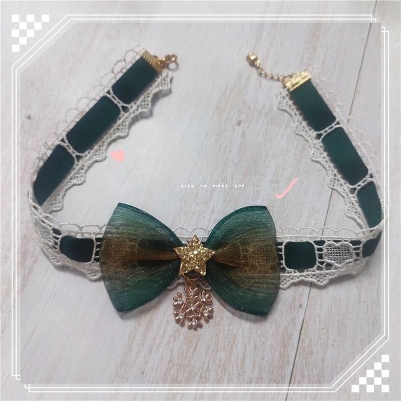 MoXiaoqing Handmade~Elegant Lolita HeaddressDark Green Butterfly Hair Accessory Choker Dark green snowflake collarbone chain  