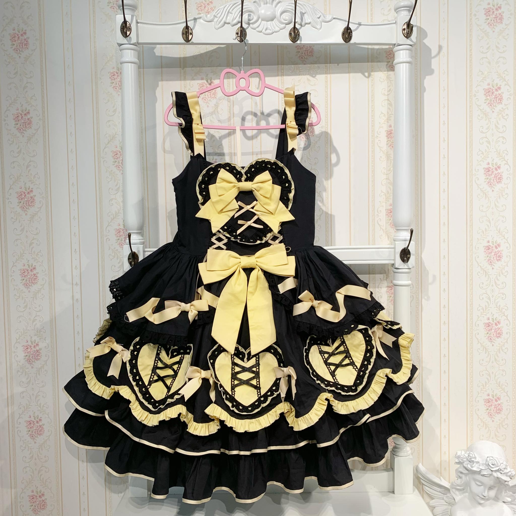 Chubby Cat Diary - Icing Sugar Gift Box - Plus Size Sweet Lolita JSK Dress Set Black and Gold JSK S