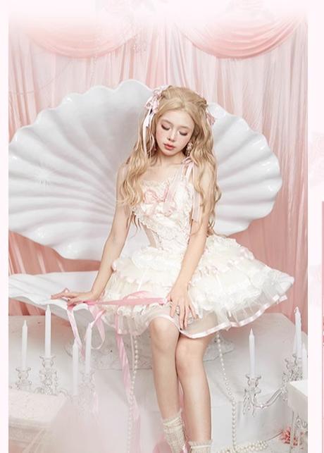 Flower and Pearl Box~Silk Ballet~Wedding Lolita Pink Bridal JSK Set   