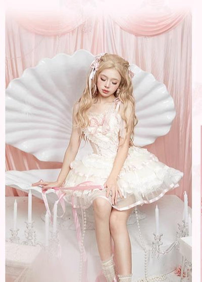 Flower and Pearl Box~Silk Ballet~Wedding Lolita Pink Bridal JSK Set   