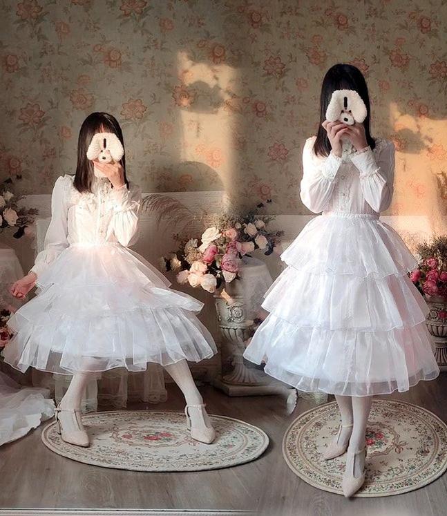 Puffy Lolita Hoop Petticoat, Adjustable Length & Volume White