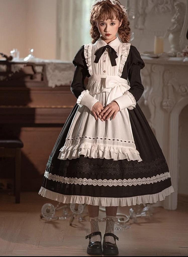 Sweet Date - Halloween Gothic Lolita OP Maid Lolita Dress Elegant Lolita OP S Long-sleeved OP + hairband + petticoat+apron