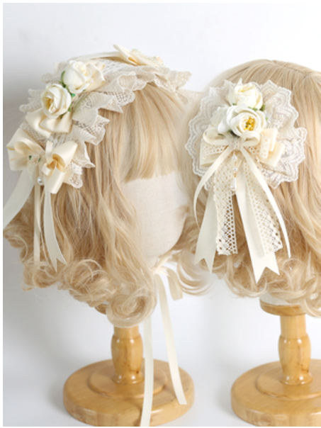 Xiaogui~Sweet Lolita Ivory Lace bow Hair Accessories   