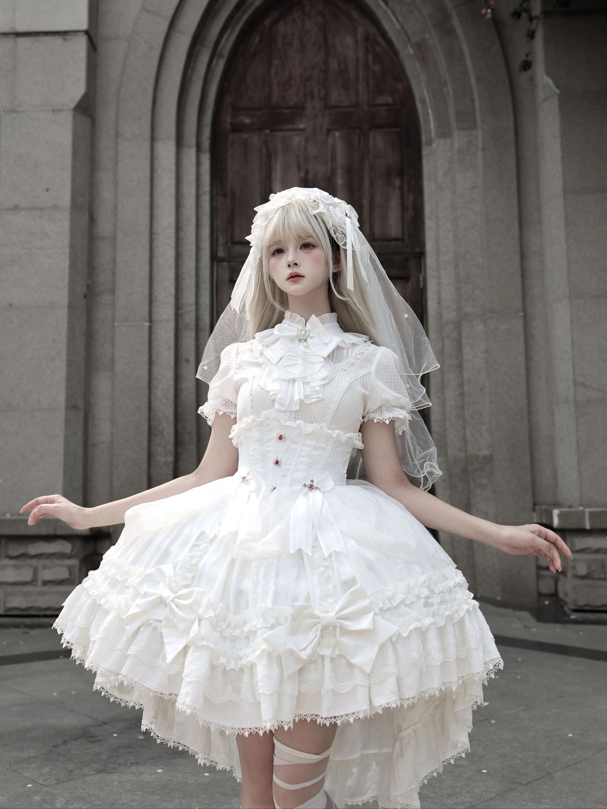 Spider Cross Knot - Gothic Lolita Skirt Set, High-low Hem and Fishbone Waist 45733:860173