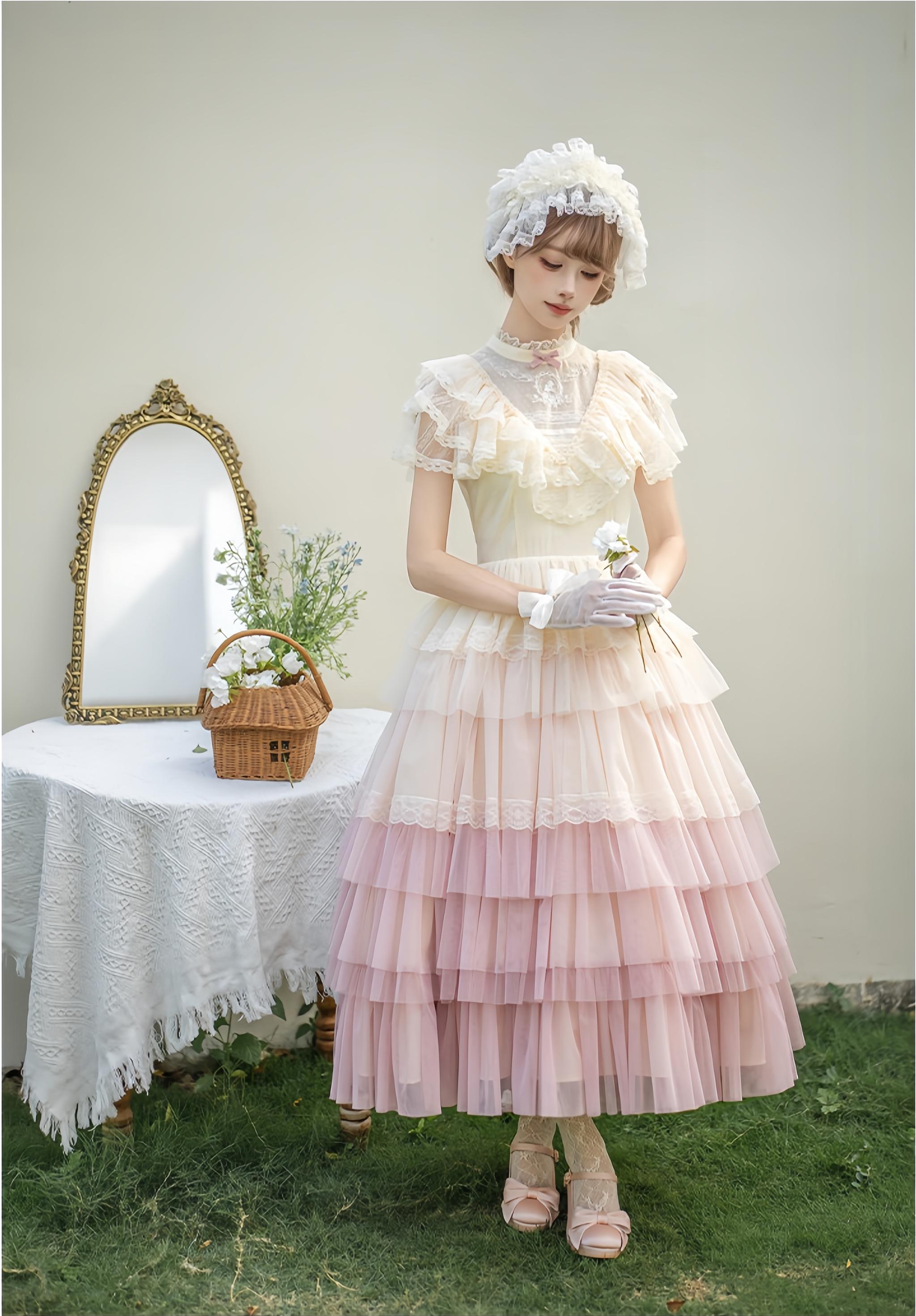 True Vow - Embroidered Classic Lolita Dress, Layered Gradient Hem