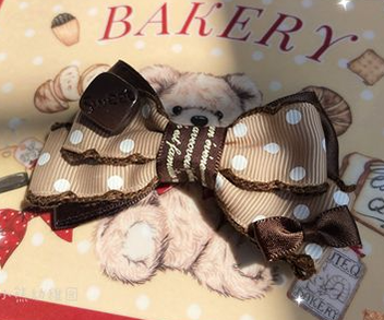 Bear Doll - Augustina - Sweet Lolita Bow Hair Clip chocolate