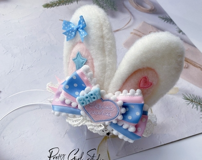 Pretty Girl Lolita~Sweet Lolita Pink-blue Accessories a rabbit bonnet 13cm  