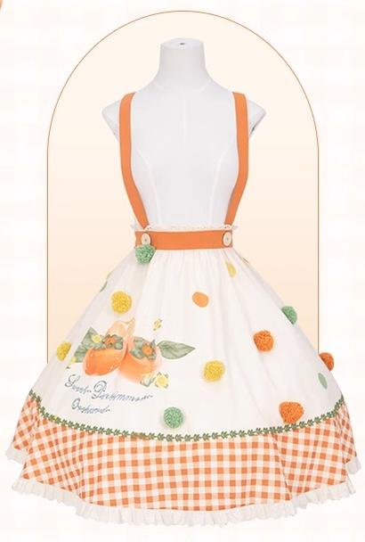 Mademoiselle Pearl~Persimmon~Autumn Persimmon Print Lolita OP JSK SK Dress XS SK 