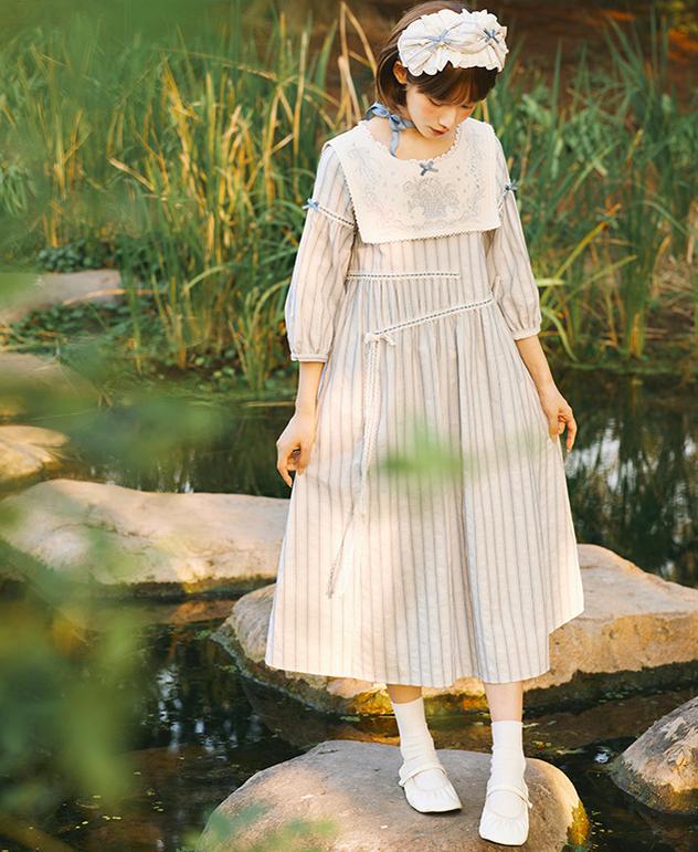 NyaNya~Go Picnicking~Solid Vintage College Lolita OP Dress Multicolors   