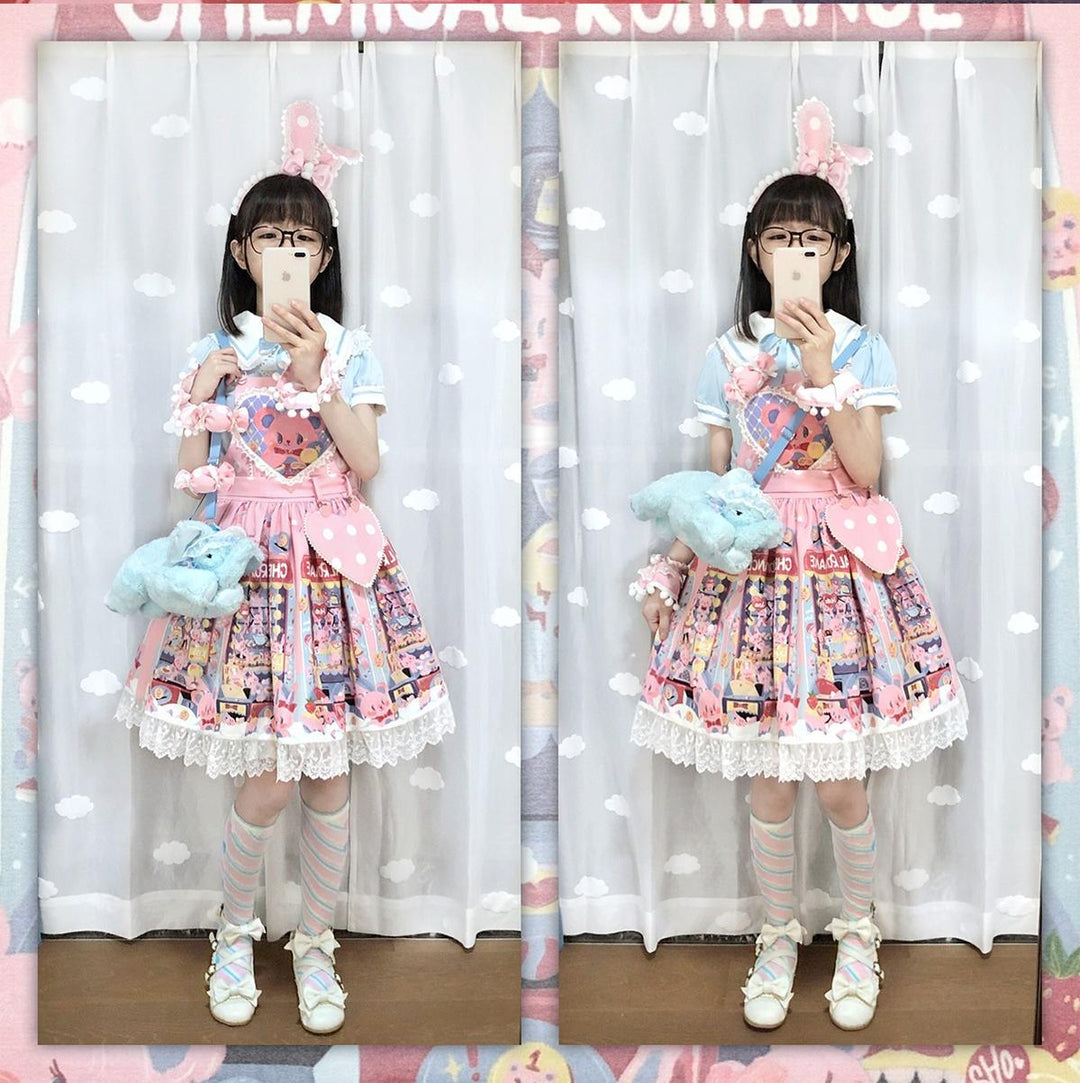 Chemical Romance~Sweetheart Doll Machine~Sweet Lolita Printed Salopette   