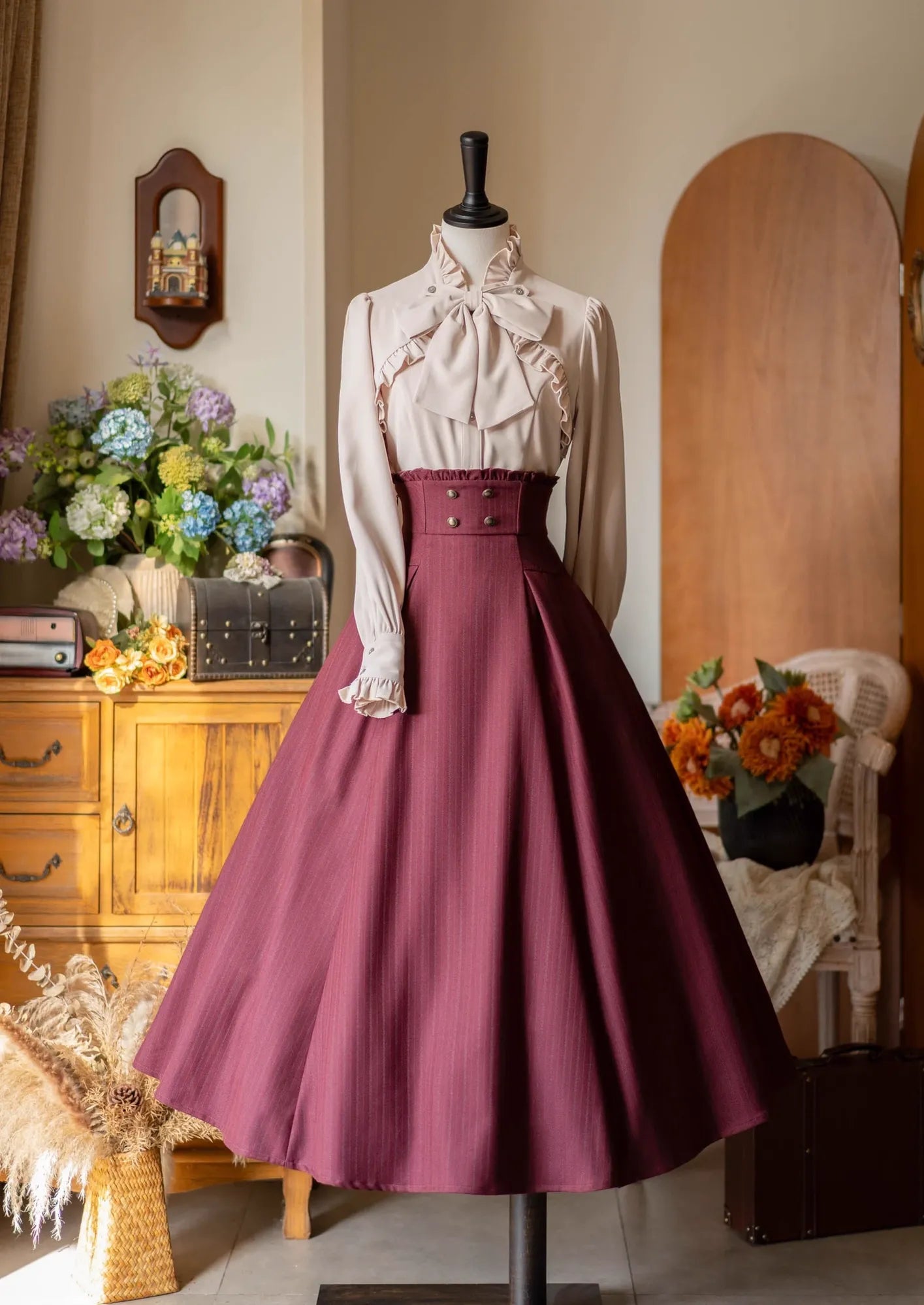Forest Wardrobe - Forest Log - Classic Lolita Fishbone Striped Skirt, Side Pockets 43923:790450