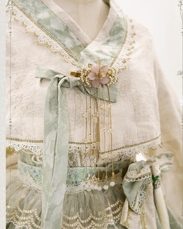 Bramble Rose~Pure White Autumn~Han Lolita JSK Dress Set S Outwear 