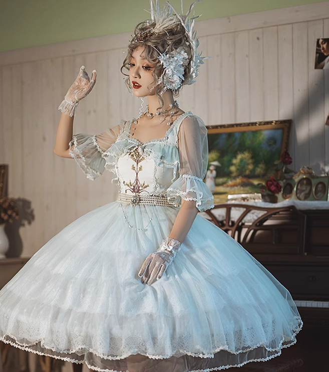 Sentaro - Elegant Lolita A-line Fish-bon Adjustable Tiered Skirt 15014:208586
