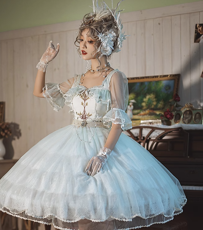 Sentaro~Elegant Lolita A-line Fish-bon Adjustable Tiered Skirt   