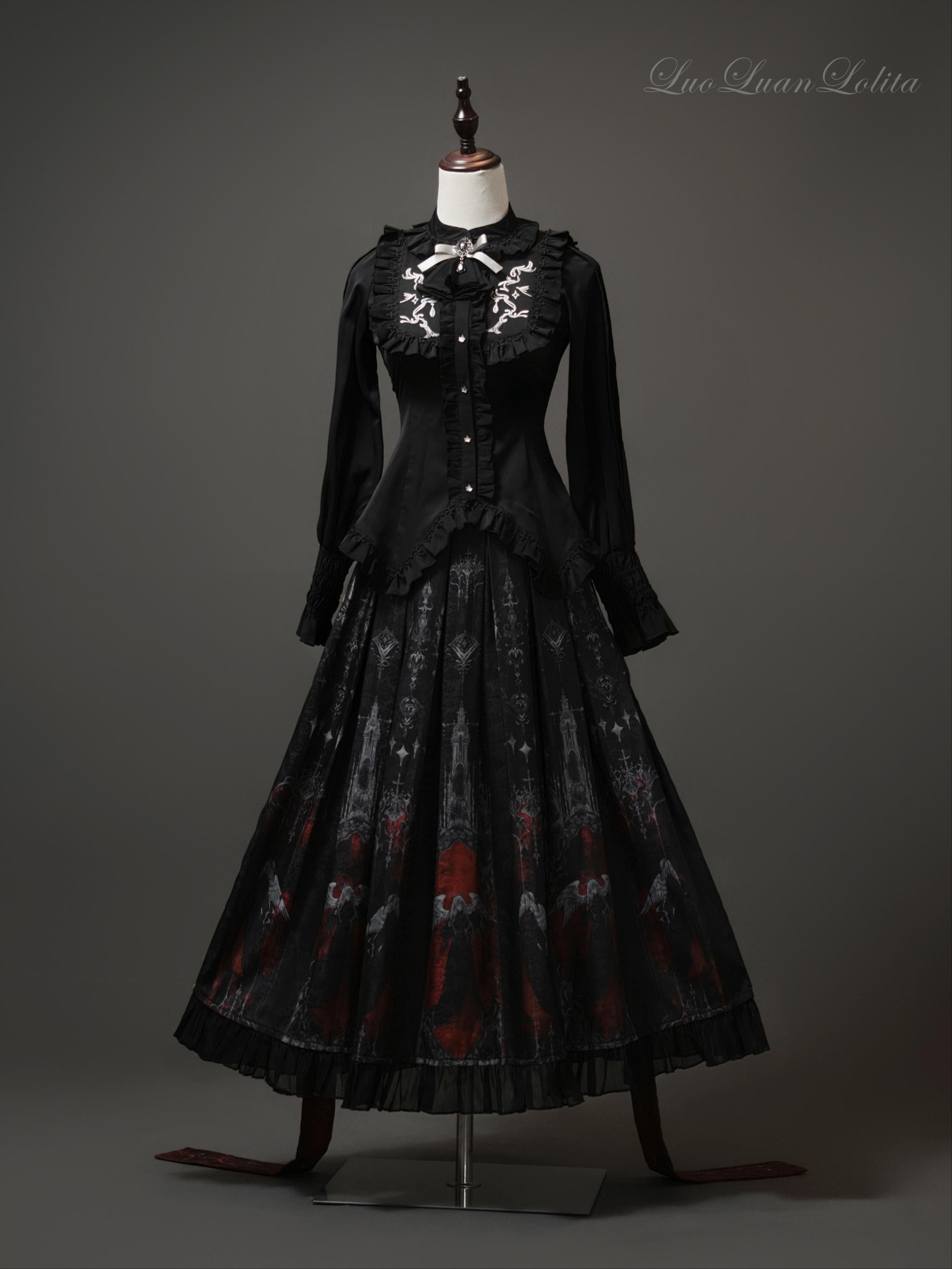 Luoluan Lolita - Fallen Angel - Printed Gothic Lolita Skirt Outfit Black SK Only S