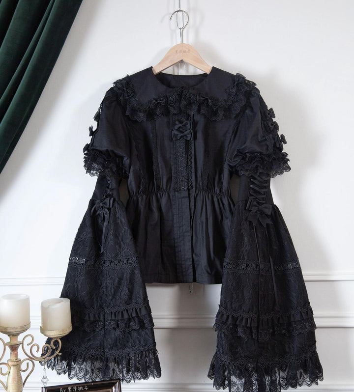 (BFM)Lost Aqua~Vintage Lolita Cape BNT XS Black jacquard princess sleeves (unable to purchase it separately )