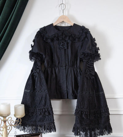 (BFM)Lost Aqua~Vintage Lolita Cape BNT XS Black jacquard princess sleeves (unable to purchase it separately ) 