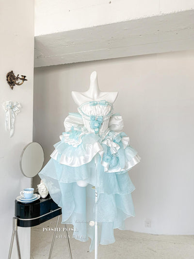 POSHEPOSE~Beauty Like Floating Life~Elegent Lolita JSK Dress Summer Dress XS Watercolor Blue JSK 
