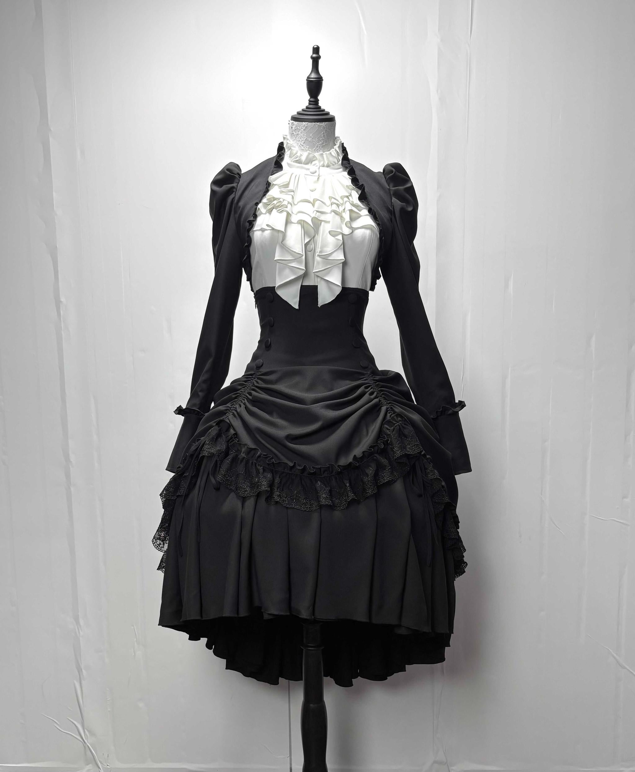 Petite Fangs - Gothic Lolita Fishbone Waist SK Dress, Drawstring Lift-up Hem