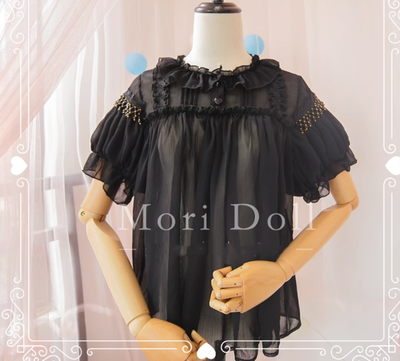Mori Doll~Daily Lolita Puff Sleeve Short Sleeve Shirt S black 