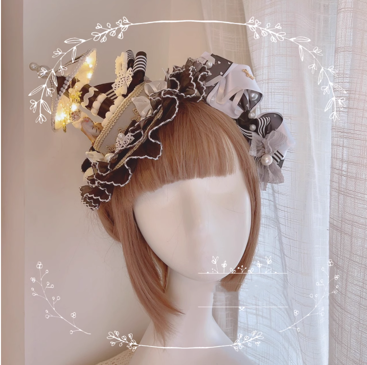 Cat Box~Night Party~Kawaii Lolita Small Top Hat KC Headdress black white hat+KC  