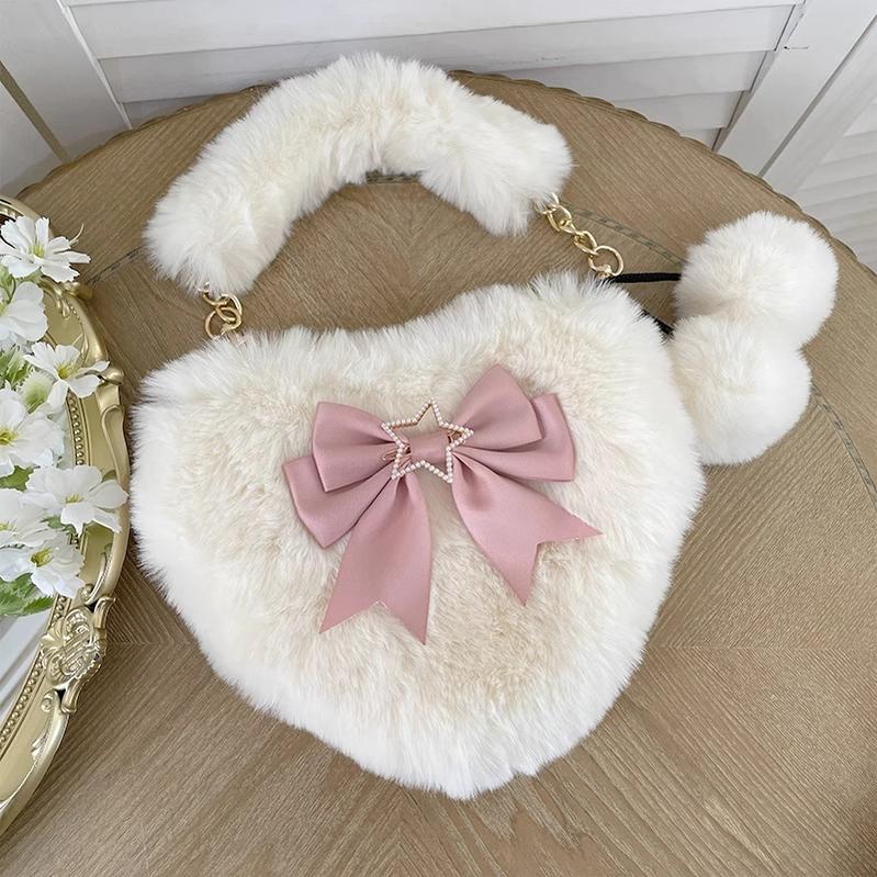 Xiaogui - Plush Heart-Shaped Lolita Bag, Detachable Bow 44204:798508