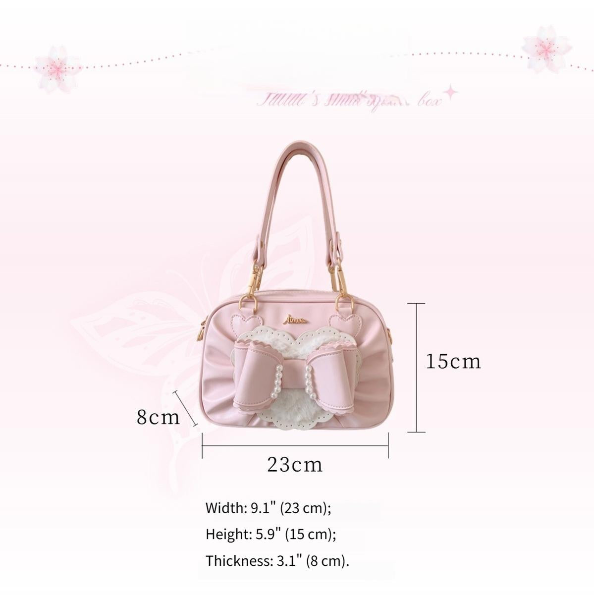 Aimee - Peach Cube Box - Sweet Lolita Pink Handbag, Bow & Pearl