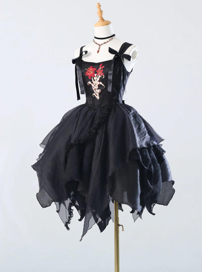 ZJstory~Gothic Nun Lolita OP Dress Lily Embroidery JSK S Black Lily JSK 