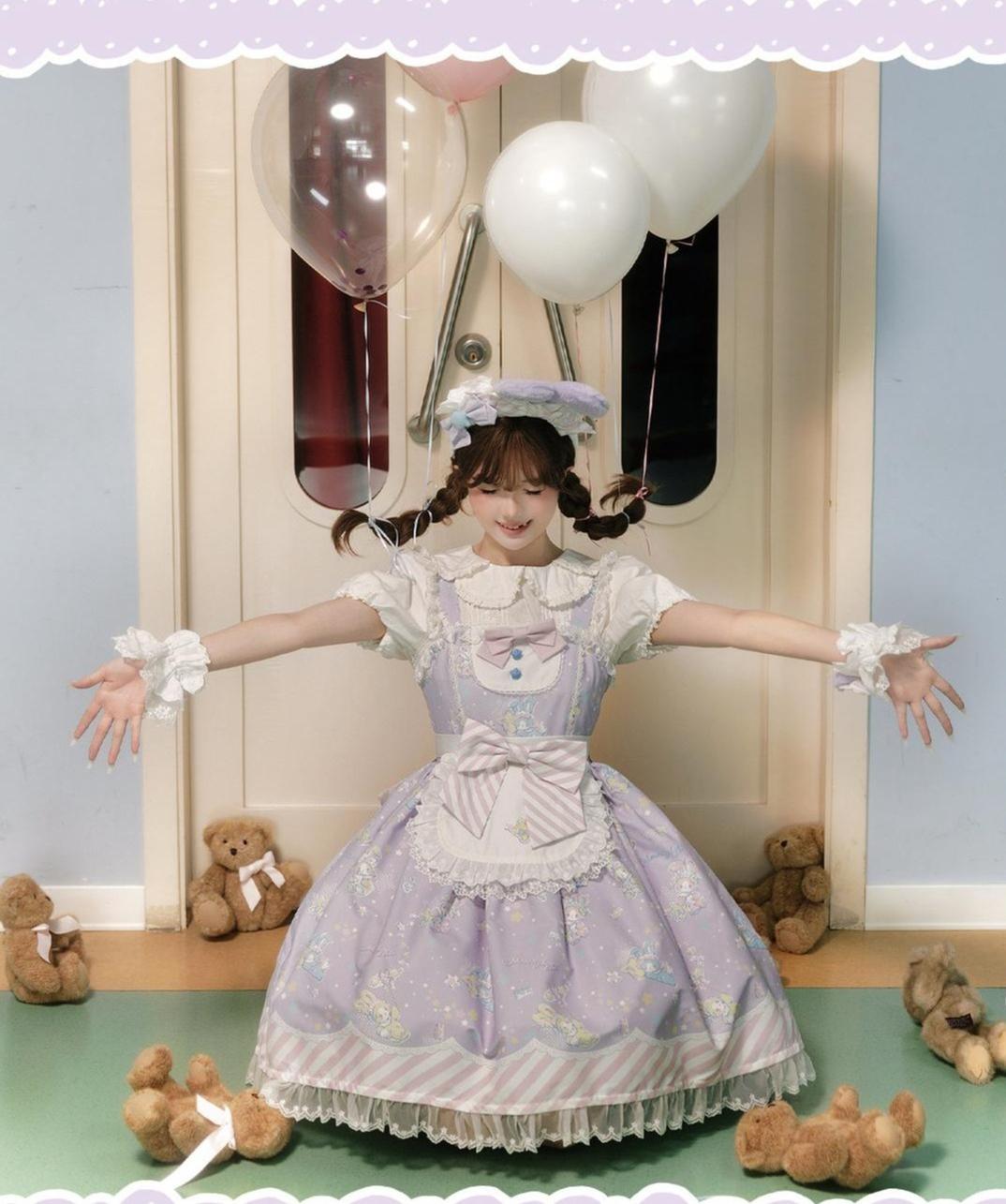 Star Gummies - IP Collaboration Sweet Lolita Dress, Bunny Print & Lace 44608:830638
