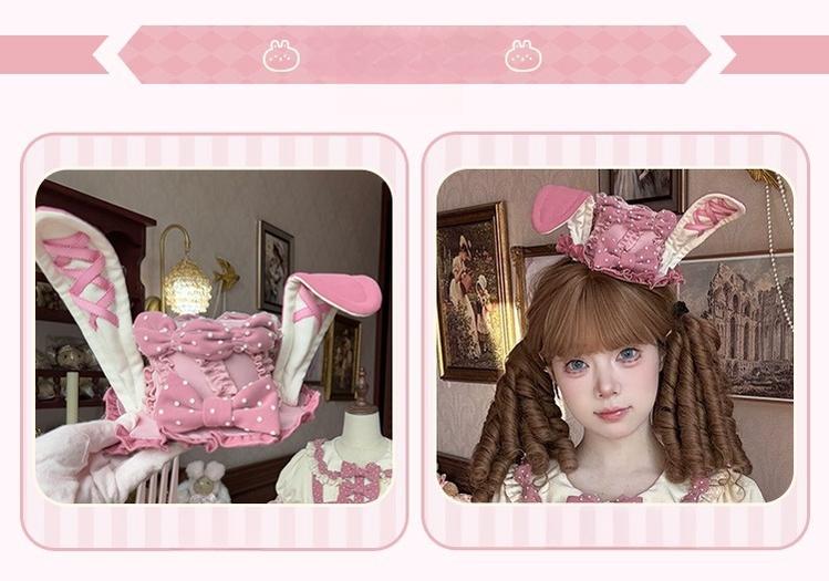 Sakurahime~Bunny Breeze~Pink Sweet Lolita OP Dress with Cute Hat and Bunny Ears