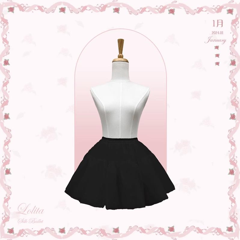 Mademoiselle Pearl~Silk Ballet~Sweet Lolita Petticoat Anti-Glare Free size Black 