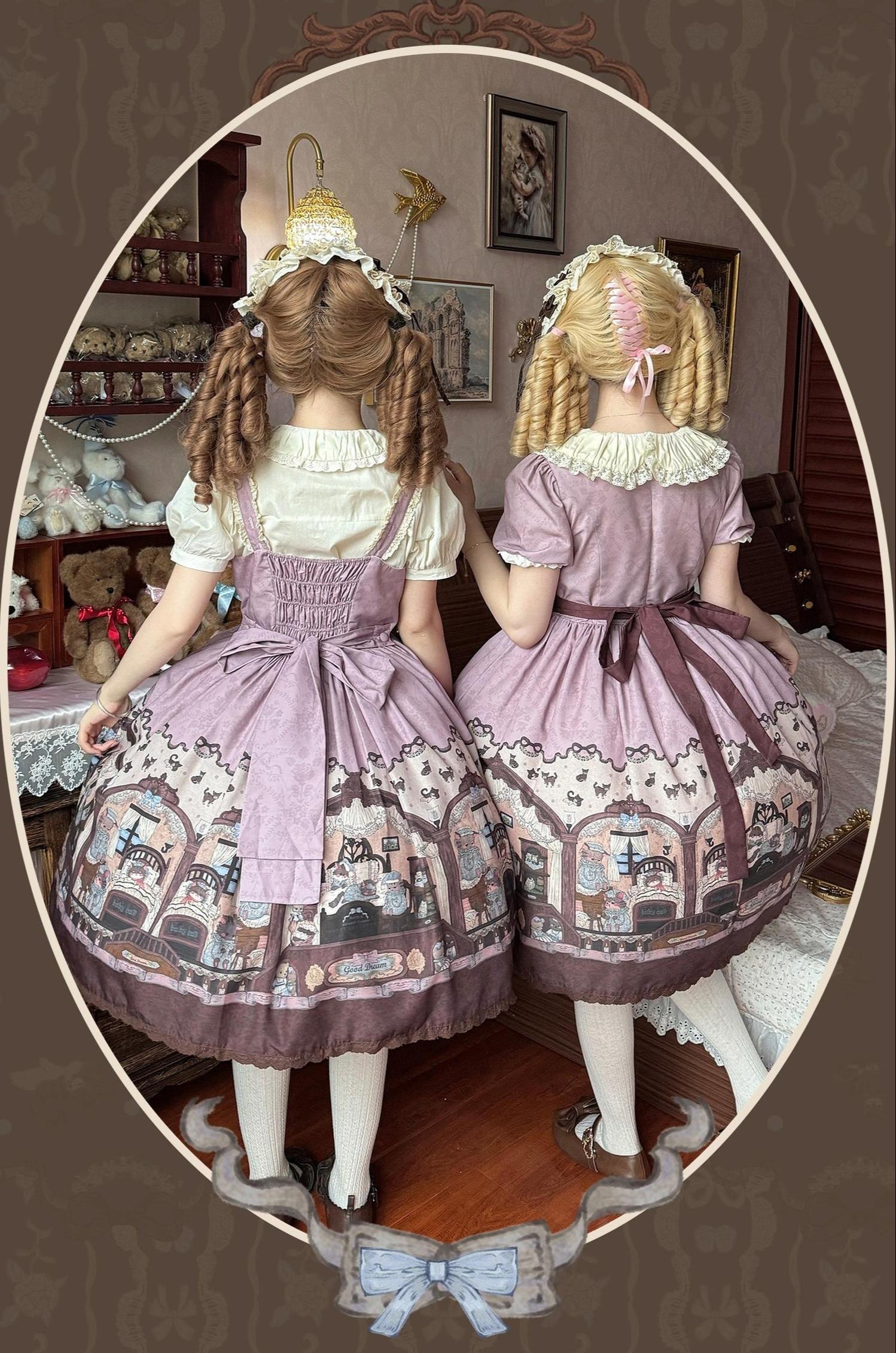 Sweet Dream Sheep - Vintage Bear - Printed Sweet Lolita Dress, Zipper Clousure 43709:784154