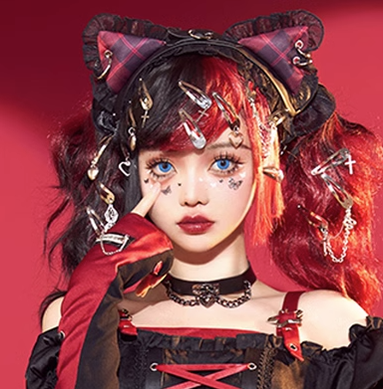 Sakurahime~Punk Lolita Daily Plaid Dress and Accessories S hairband 