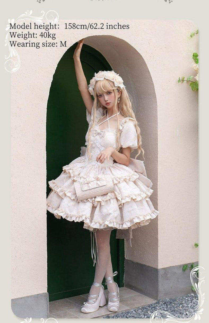 OCELOT~Puff Rose~Sweet Lolita OP Princess Bow Trailing Lolita Dress   