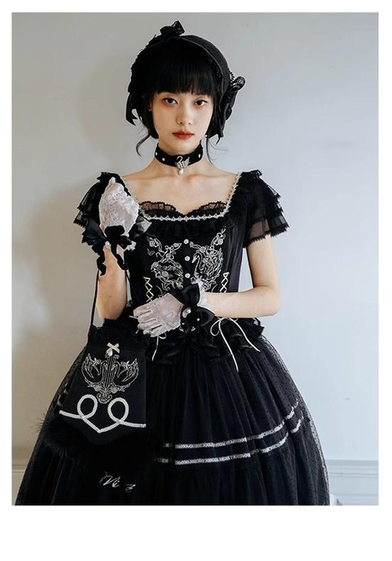 Nuit De Cellophane~Wild Swan~Elegant Lolita Dress Suit with Swan Embroidery