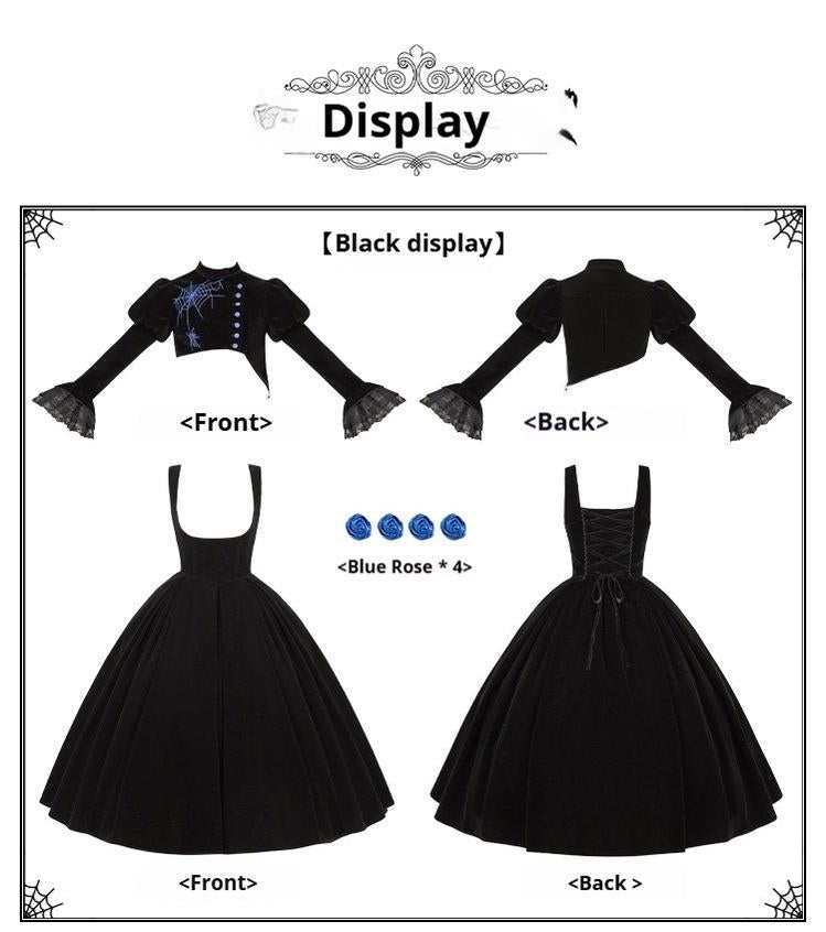 With PUJI~Enigmatic Night Poem~Halloween Gothic Lolita Fishbone Bustier Dress Embroidered Coat 39968:648198