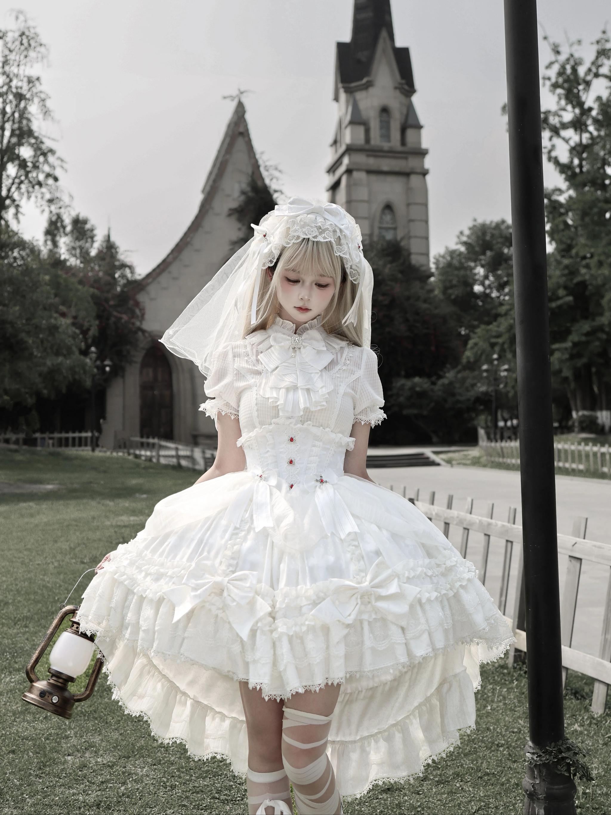 Spider Cross Knot - Gothic Lolita Skirt Set, High-low Hem and Fishbone Waist (L M S) 45733:860148