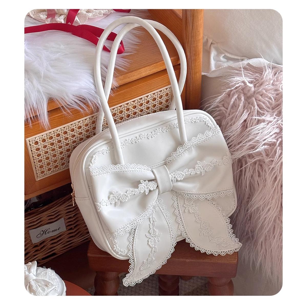 Sheep Puff - Old School Lolita Bag, Ear-Like Bow & Floral Lace