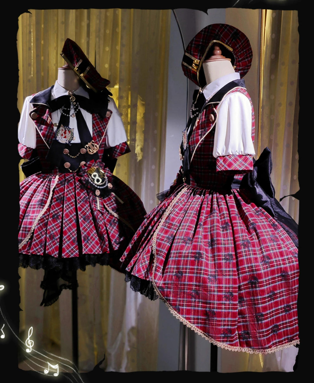 Forest Fluorescent Carps~IP Collab Sweet Lolita Performance Outfit Red Plaid JSK Full Set   