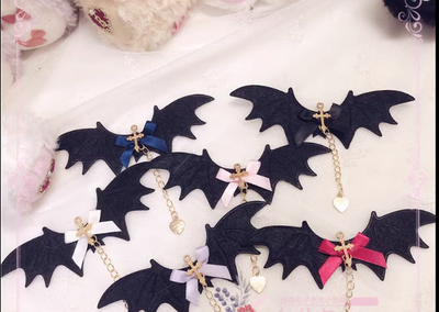 Pearl Rabbit Handmade~Halloween Gothic Lolita Bat Wings Shaped Side Clips customized color  
