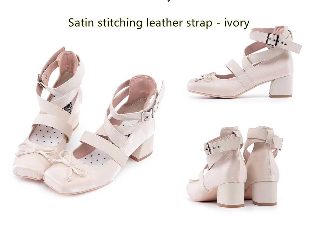 (BFM)MODO~Elegant Lolita Shoes Ballet Round-toe Mid-heel Shoes   