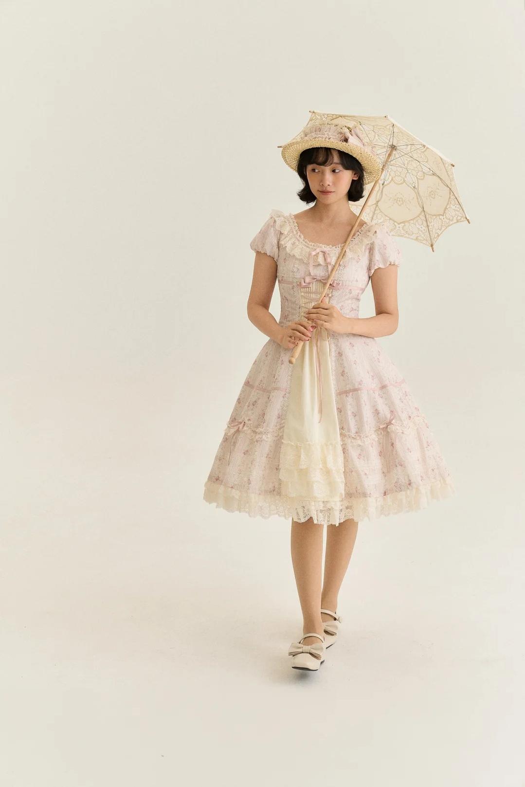 Spring Tale - Old School Lolita Floral Printed Dress, Front Opening 45767:861683
