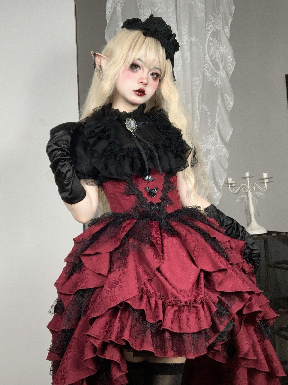 Mistshroud Manor - Gothic Lolita Blouse & Boned Waist SK, Drawstring Lift-up Hem 45909:867730