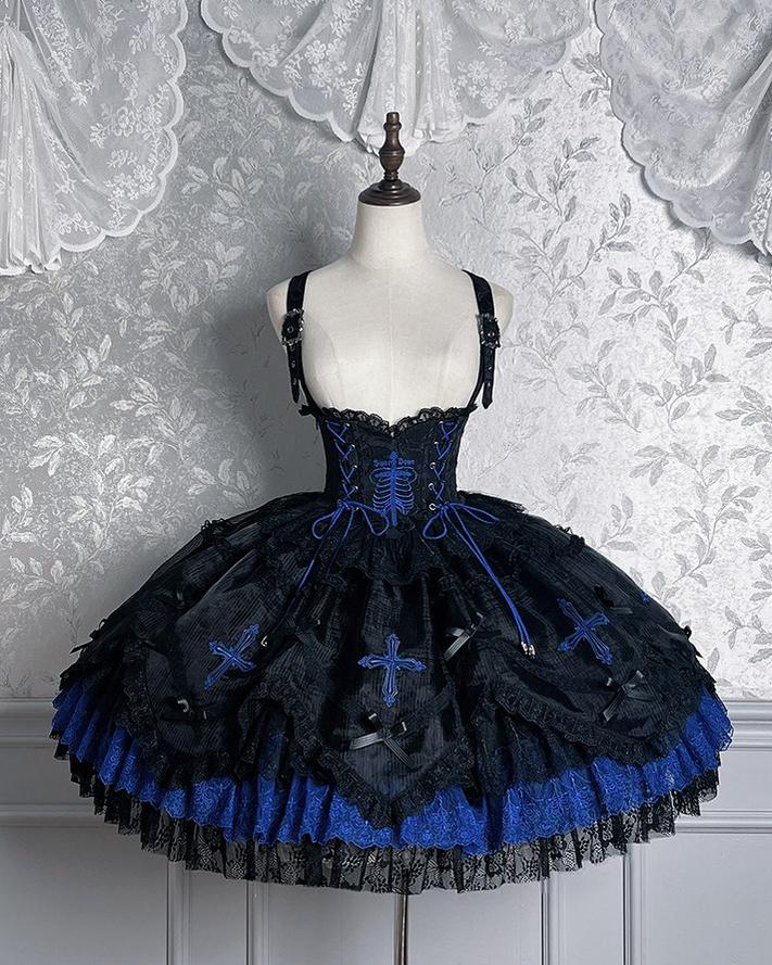Gothic Lolita Bust-support Strap Dress, Lace & Cross