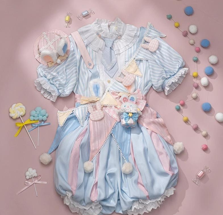 Forest Fluorescent Carps~Ouji Lolita OP Dress Circus Lolita Strip Prince Suit (L M S XL) 38690:596584