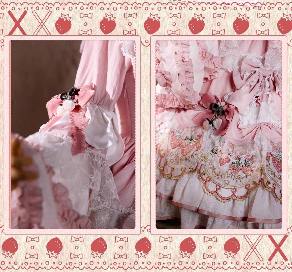 Bramble Rose - Starryberry Eden - Hime-sleeved Sweet Lolita Dress, Strawberry Embroidery 44262:801238