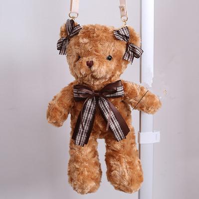Xiaogui - Kawaii Lolita Bag Bear Shape Crossbody Bag number #2(irregular grid) brown bear canvas chain