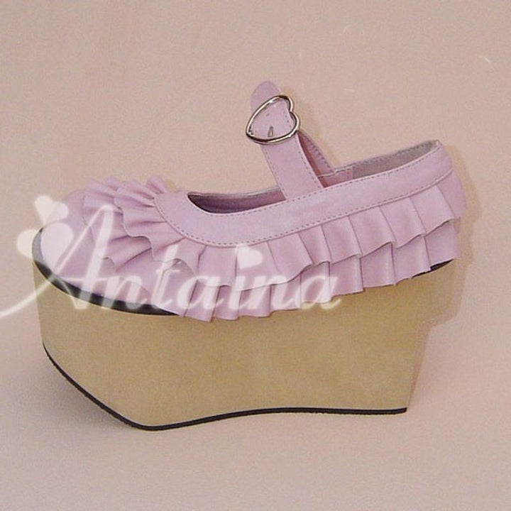 Antaina~Sweet Lolita Platform Shoes Lotus Leaf Edge Multicolor 35 Pink Matte [9cm at the back 7cm at the front] 