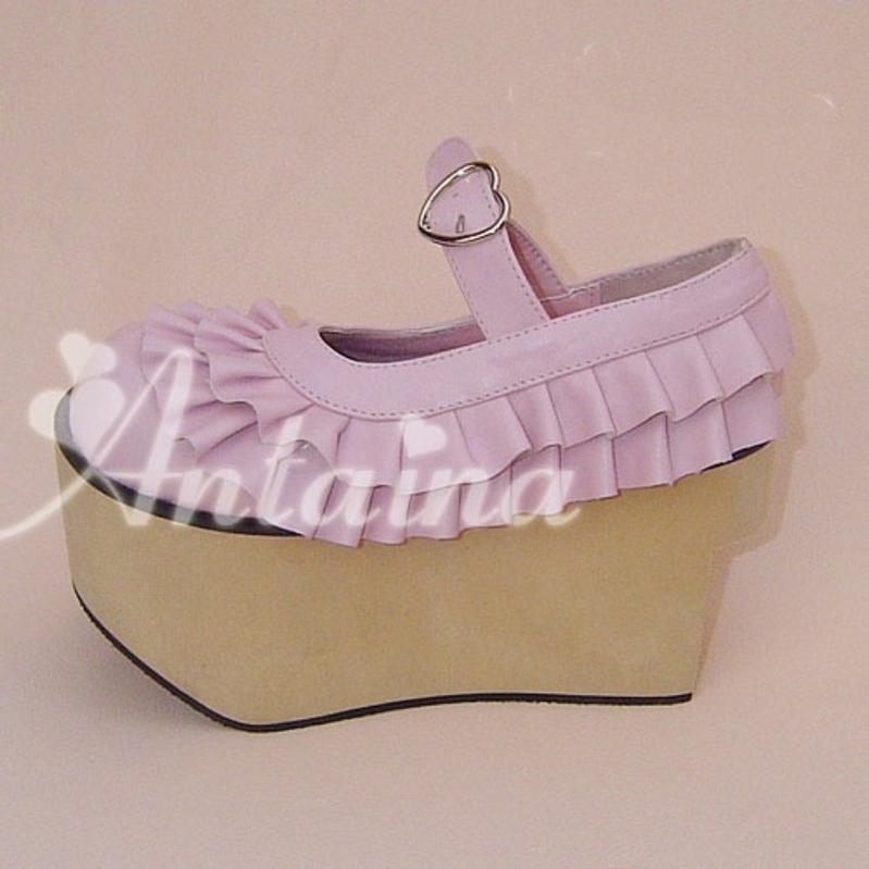 Antaina - Sweet Lolita Platform Shoes Lotus Leaf Edge Multicolor 35 Pink Matte [9cm at the back 7cm at the front]